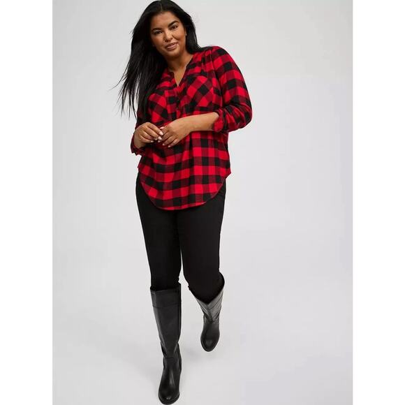 Torrid Harper Softest Flannel Tunic Pullover Red Buffalo Plaid Womens Plus 1x - Picture 1 of 8